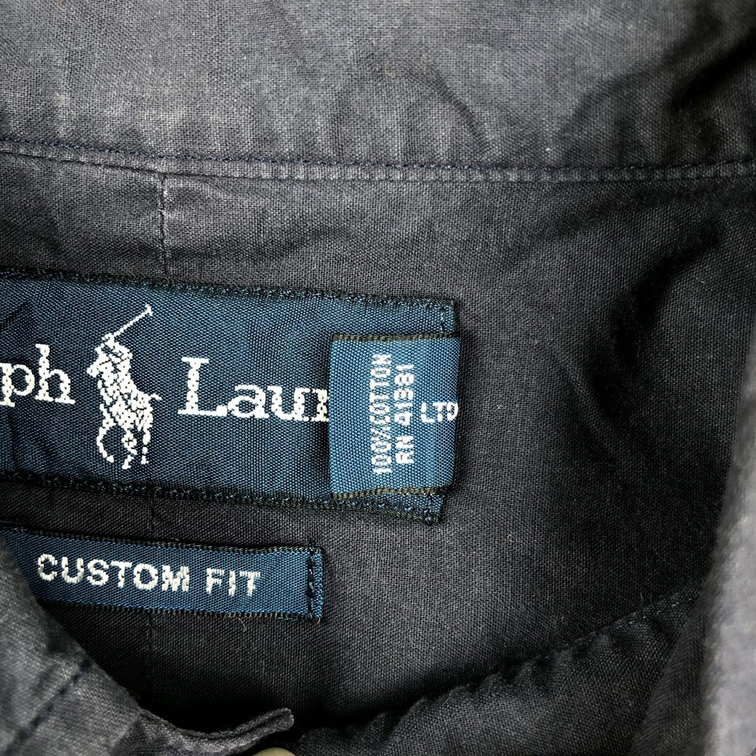 Ralph Lauren CUSTOM FIT short sleeve button down shirt, men's size M cotton navy blue type Vintage Second Hand