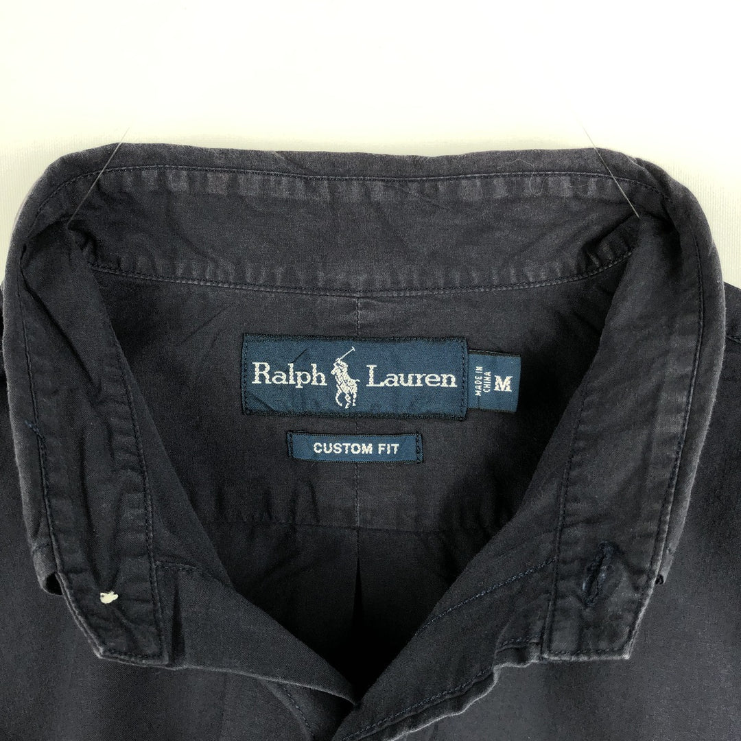 Ralph Lauren CUSTOM FIT short sleeve button down shirt, men's size M cotton navy blue type Vintage Second Hand