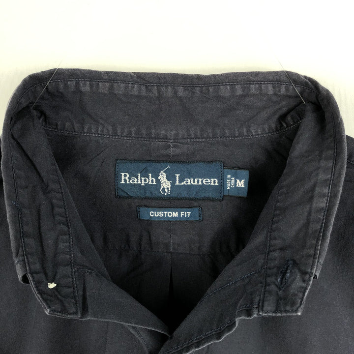 Ralph Lauren CUSTOM FIT short sleeve button down shirt, men's size M cotton navy blue type Vintage Second Hand