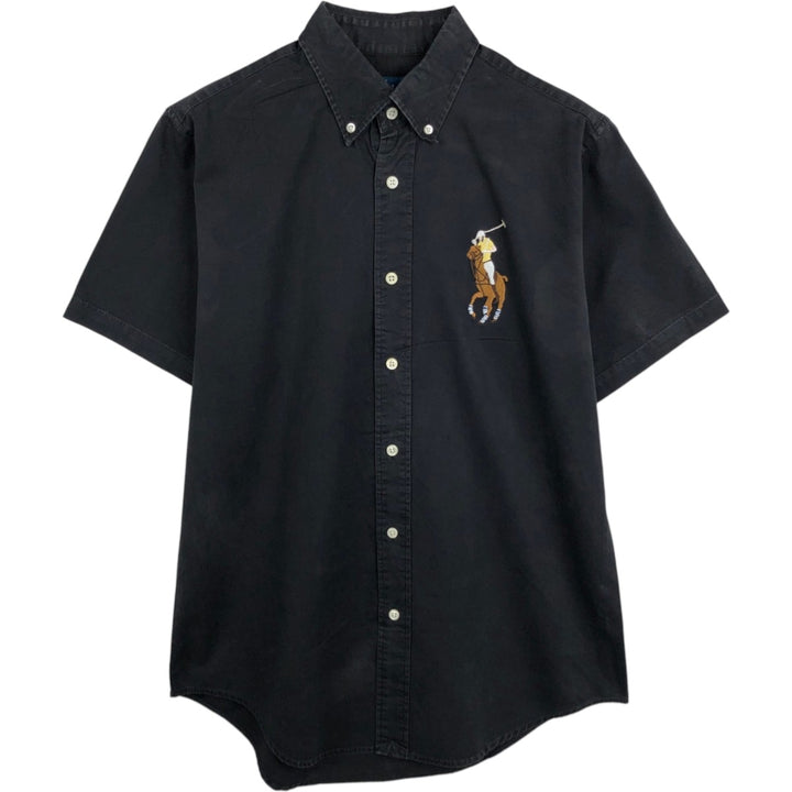 Ralph Lauren CUSTOM FIT Big Pony Short-Sleeve Button-Down Shirt, Men's Size M (approx.) cotton black type Vintage Second Hand