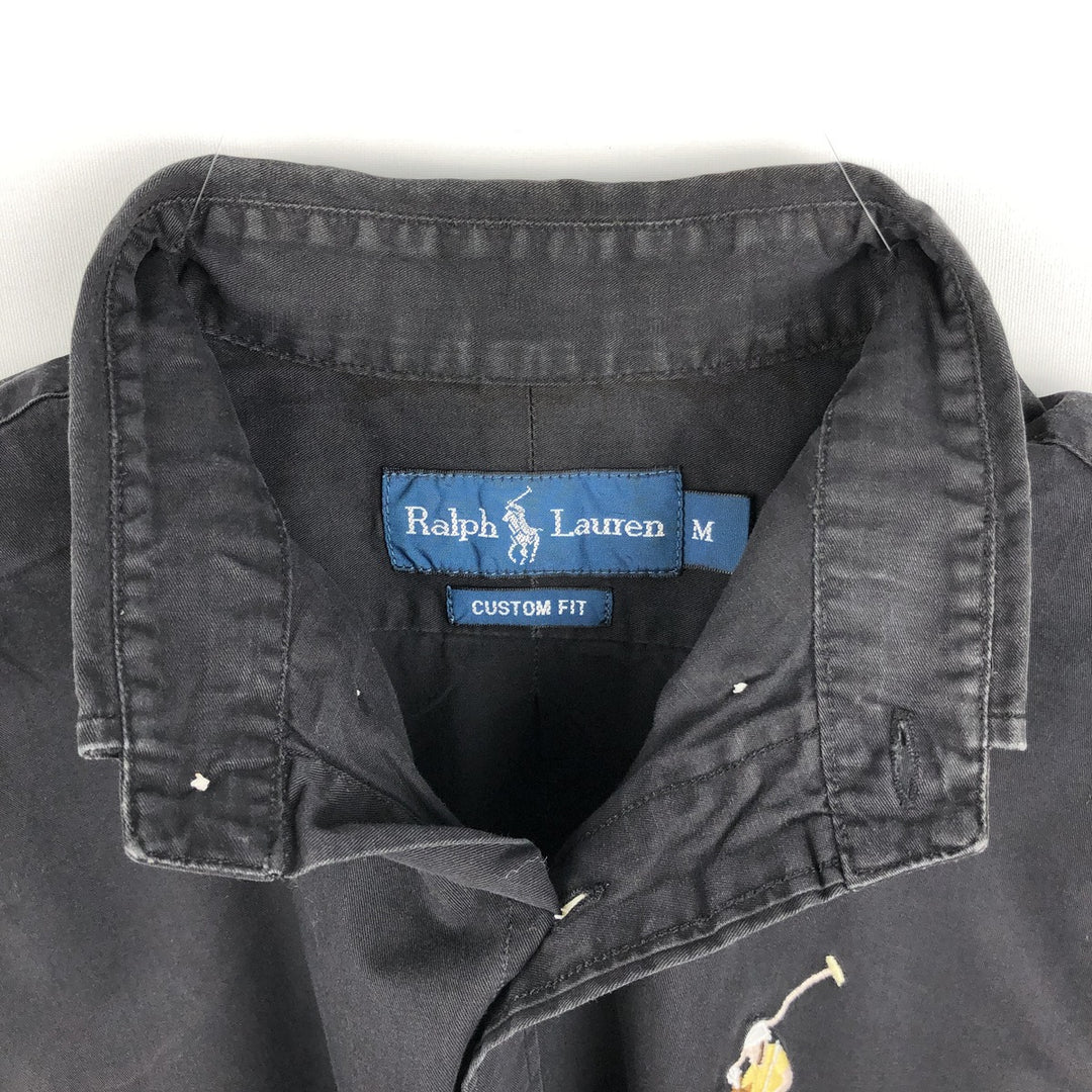 Ralph Lauren CUSTOM FIT Big Pony Short-Sleeve Button-Down Shirt, Men's Size M (approx.) cotton black type Vintage Second Hand