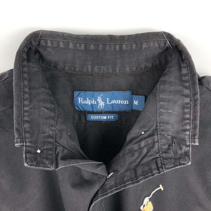 Ralph Lauren CUSTOM FIT Big Pony Short-Sleeve Button-Down Shirt, Men's Size M (approx.) cotton black type Vintage Second Hand