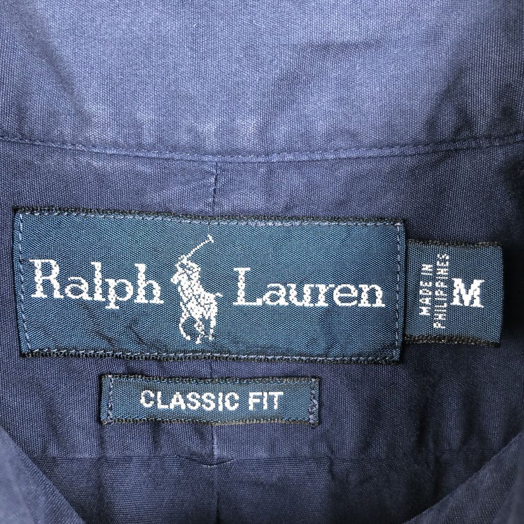 Ralph Lauren Classic Fit short sleeve button down shirt, men's size M cotton navy blue type Vintage Second Hand