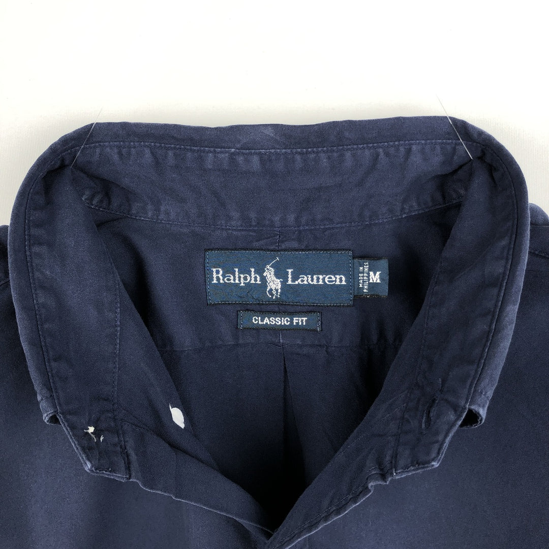 Ralph Lauren Classic Fit short sleeve button down shirt, men's size M cotton navy blue type Vintage Second Hand