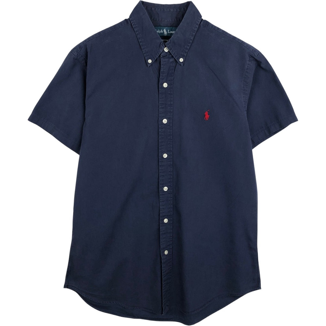 Ralph Lauren CUSTOM FIT short sleeve button down shirt, men's size M cotton navy blue type Vintage Second Hand