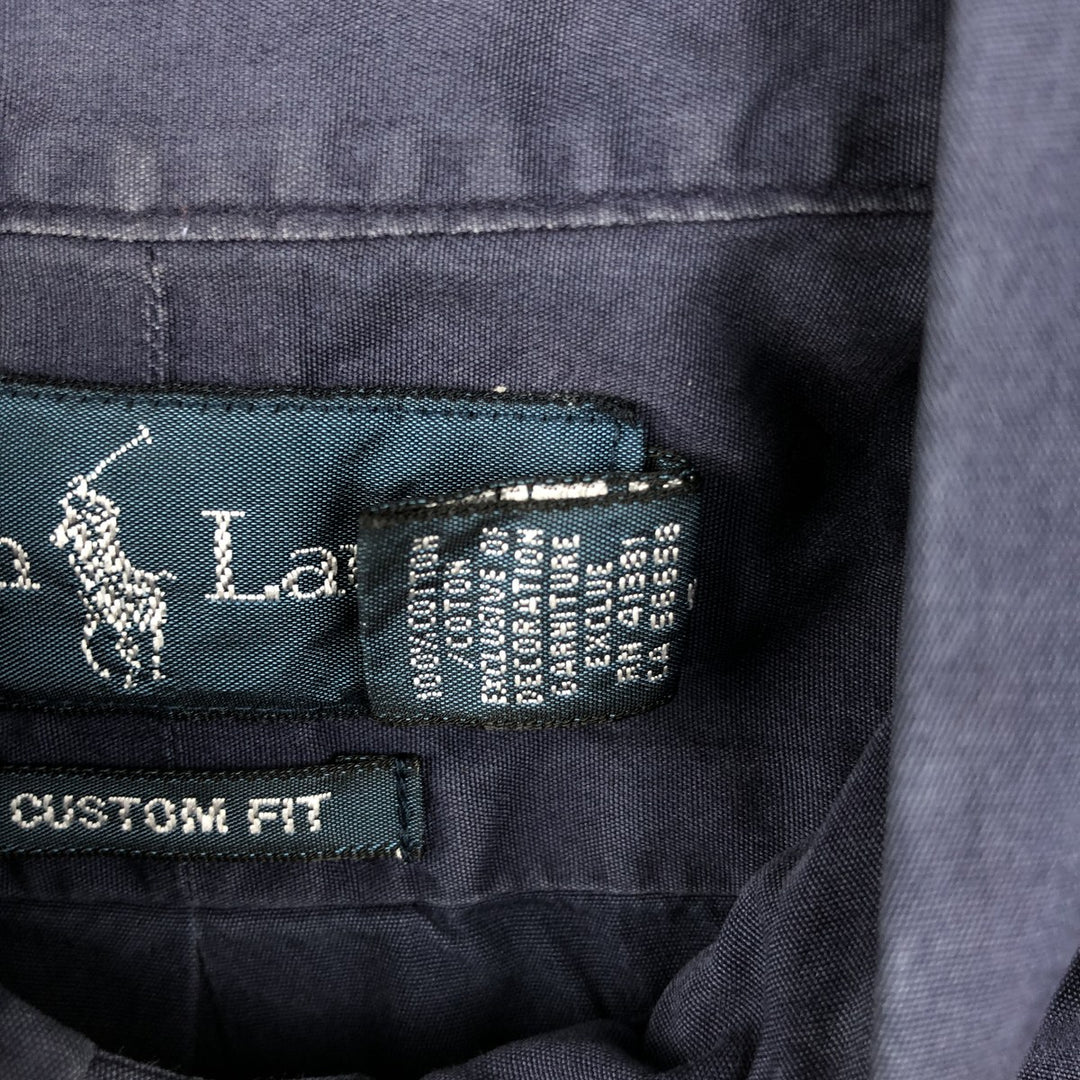 Ralph Lauren CUSTOM FIT short sleeve button down shirt, men's size M cotton navy blue type Vintage Second Hand