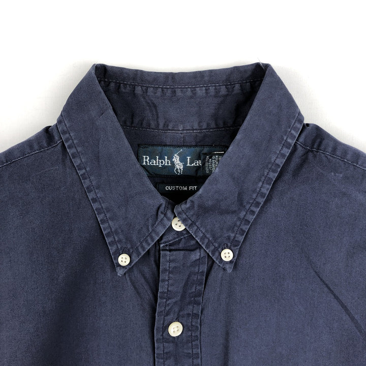 Ralph Lauren CUSTOM FIT short sleeve button down shirt, men's size M cotton navy blue type Vintage Second Hand
