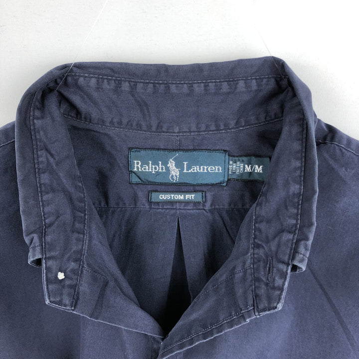 Ralph Lauren CUSTOM FIT short sleeve button down shirt, men's size M cotton navy blue type Vintage Second Hand