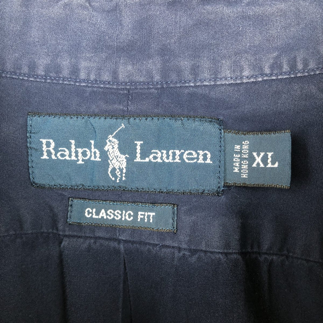 Ralph Lauren Classic Fit short sleeve button down shirt, men's size XL unclear navy blue type Vintage Second Hand