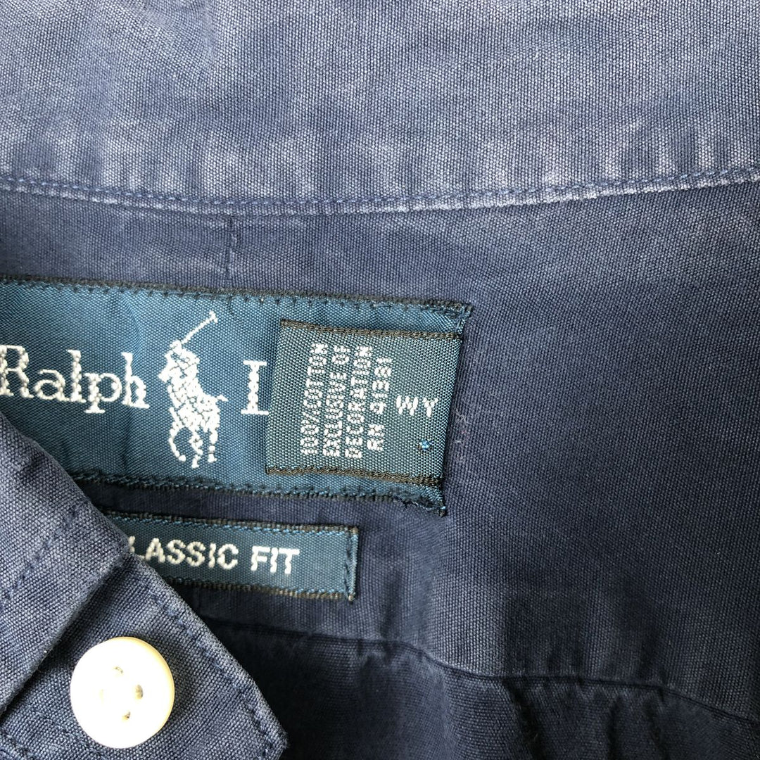 Ralph Lauren Classic Fit short sleeve button down shirt, men's size XL unclear navy blue type Vintage Second Hand