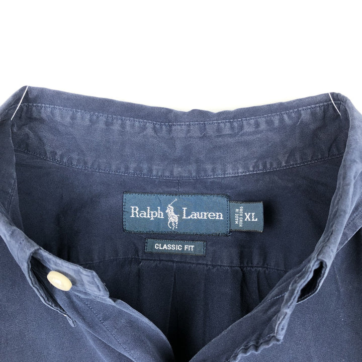 Ralph Lauren Classic Fit short sleeve button down shirt, men's size XL unclear navy blue type Vintage Second Hand