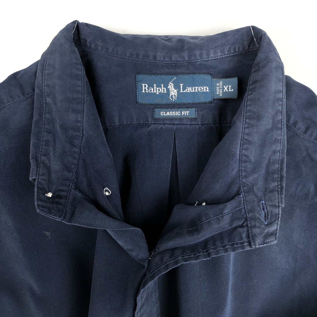 Ralph Lauren Classic Fit short sleeve button down shirt, men's size XL unclear navy blue type Vintage Second Hand