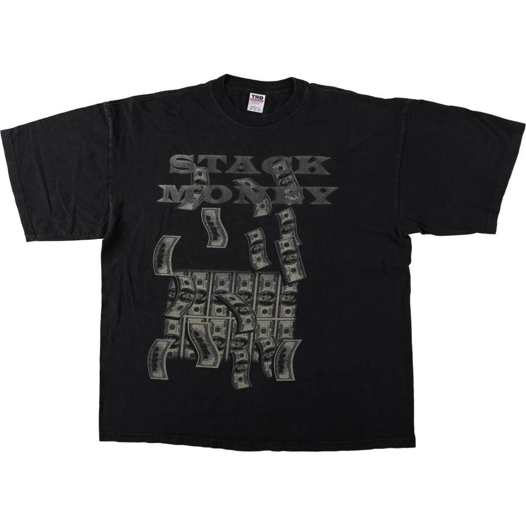Big size TND printed T-shirt, equivalent to men's XXXL. cotton black type Vintage Second Hand