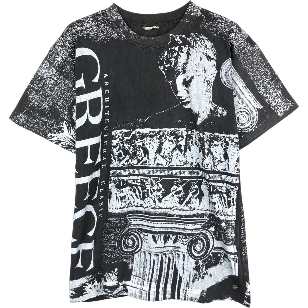 ~90'S Ancient Greece Overprint Print T-Shirt, Men's Size M (approx.), Vintage unclear black type Vintage Second Hand