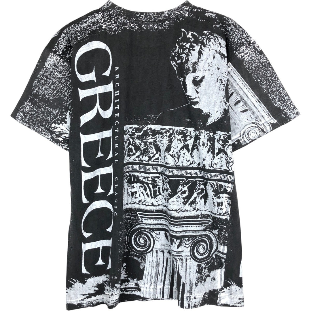 ~90'S Ancient Greece Overprint Print T-Shirt, Men's Size M (approx.), Vintage unclear black type Vintage Second Hand