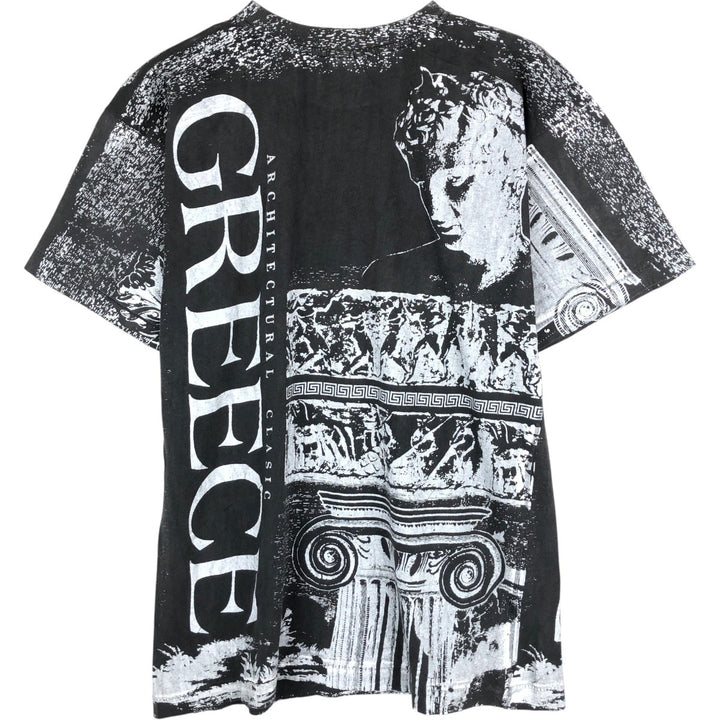 ~90'S Ancient Greece Overprint Print T-Shirt, Men's Size M (approx.), Vintage unclear black type Vintage Second Hand