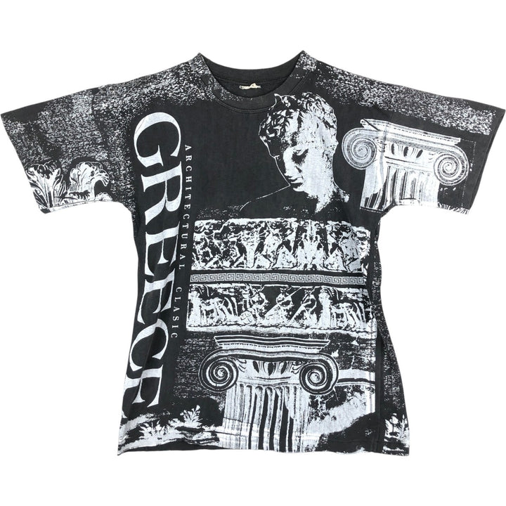 ~90'S Ancient Greece Overprint Print T-Shirt, Men's Size M (approx.), Vintage unclear black type Vintage Second Hand