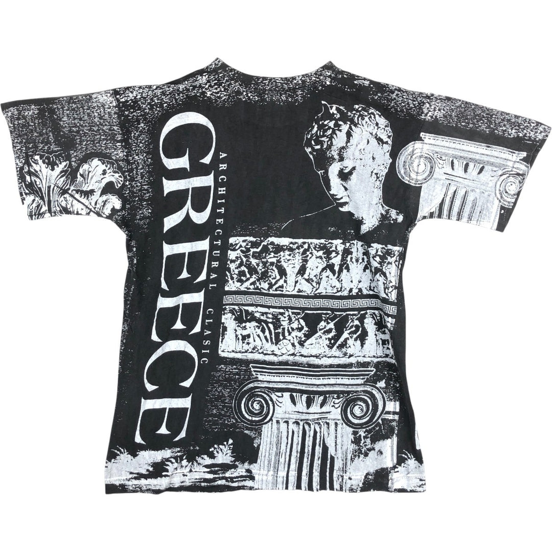 ~90'S Ancient Greece Overprint Print T-Shirt, Men's Size M (approx.), Vintage unclear black type Vintage Second Hand