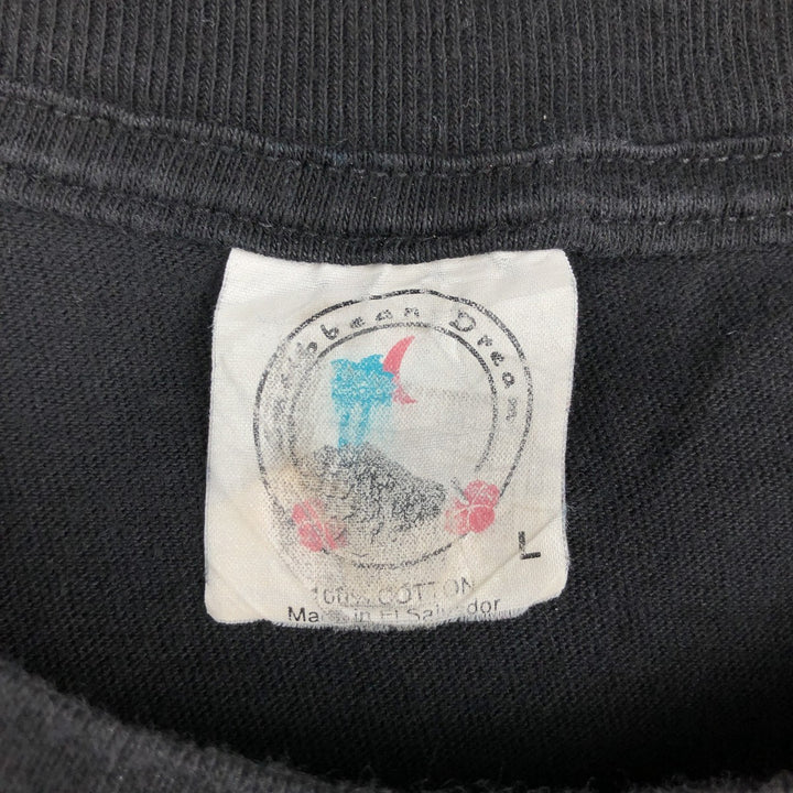 ~90'S Caribbean Dream AMERICAN THUNDER Wolf Pattern Indian Pattern Print T-Shirt Men's Size L (Equivalent) Vintage cotton black type Vintage Second Hand