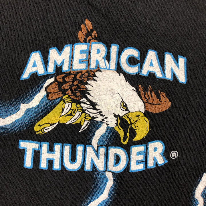 ~90'S Caribbean Dream AMERICAN THUNDER Wolf Pattern Indian Pattern Print T-Shirt Men's Size L (Equivalent) Vintage cotton black type Vintage Second Hand