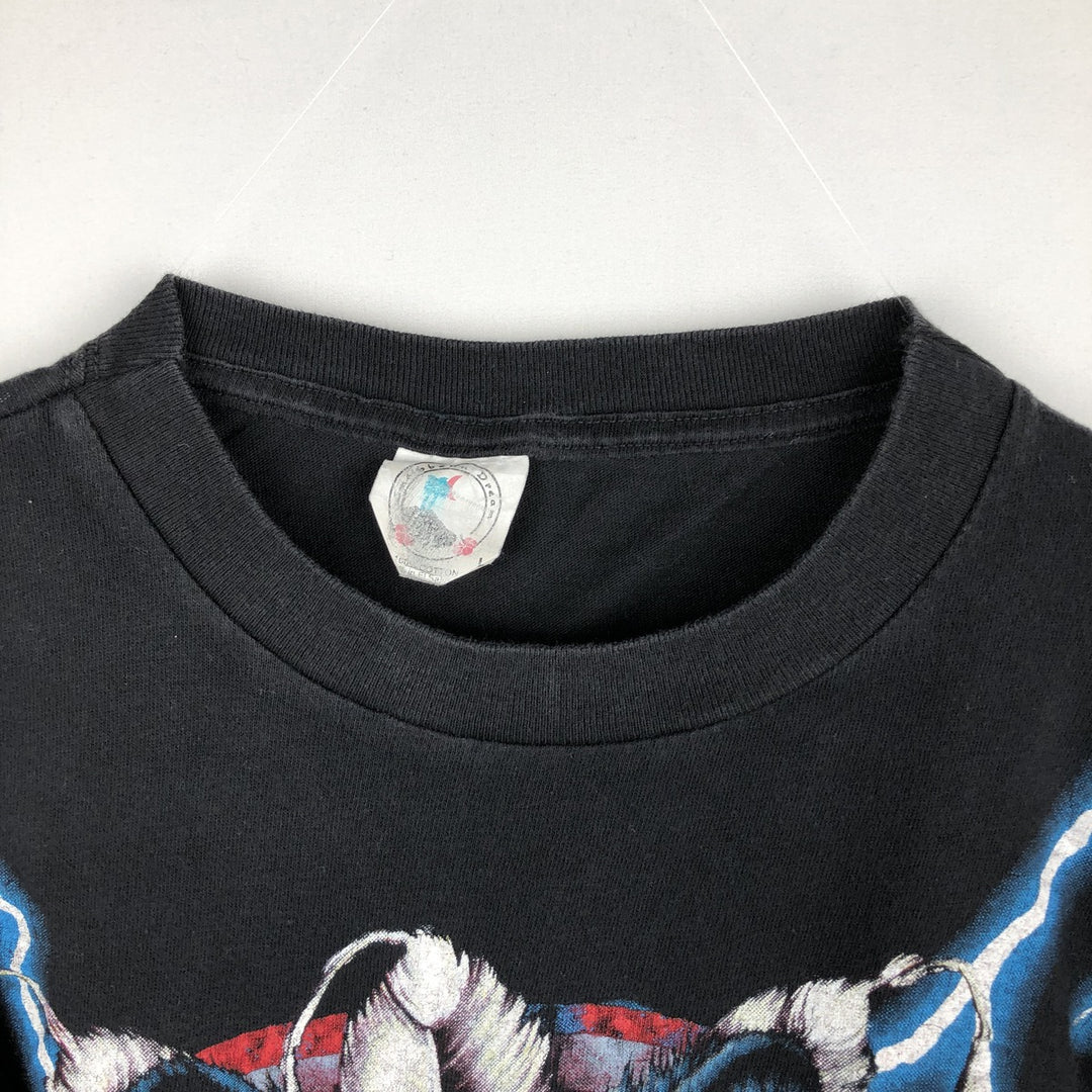~90'S Caribbean Dream AMERICAN THUNDER Wolf Pattern Indian Pattern Print T-Shirt Men's Size L (Equivalent) Vintage cotton black type Vintage Second Hand