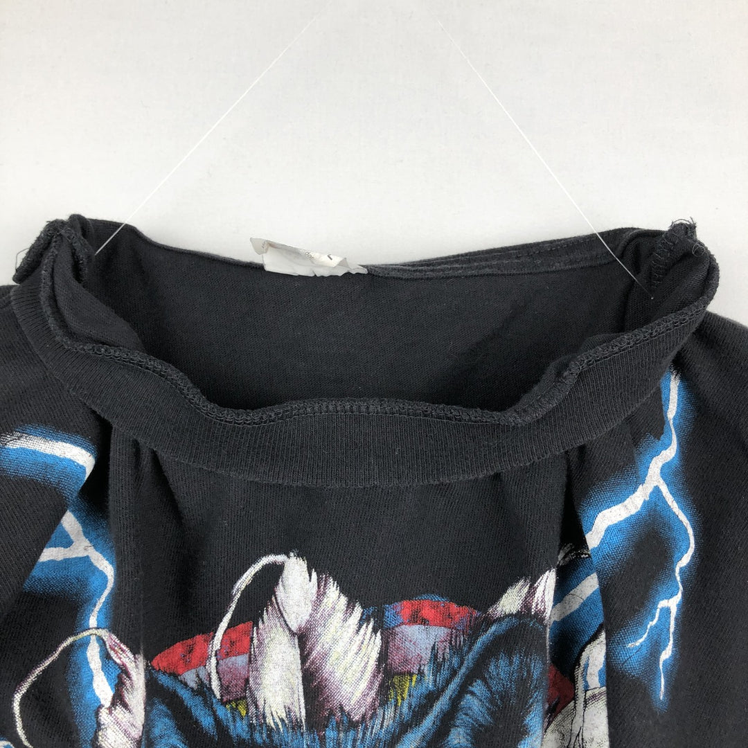 ~90'S Caribbean Dream AMERICAN THUNDER Wolf Pattern Indian Pattern Print T-Shirt Men's Size L (Equivalent) Vintage cotton black type Vintage Second Hand