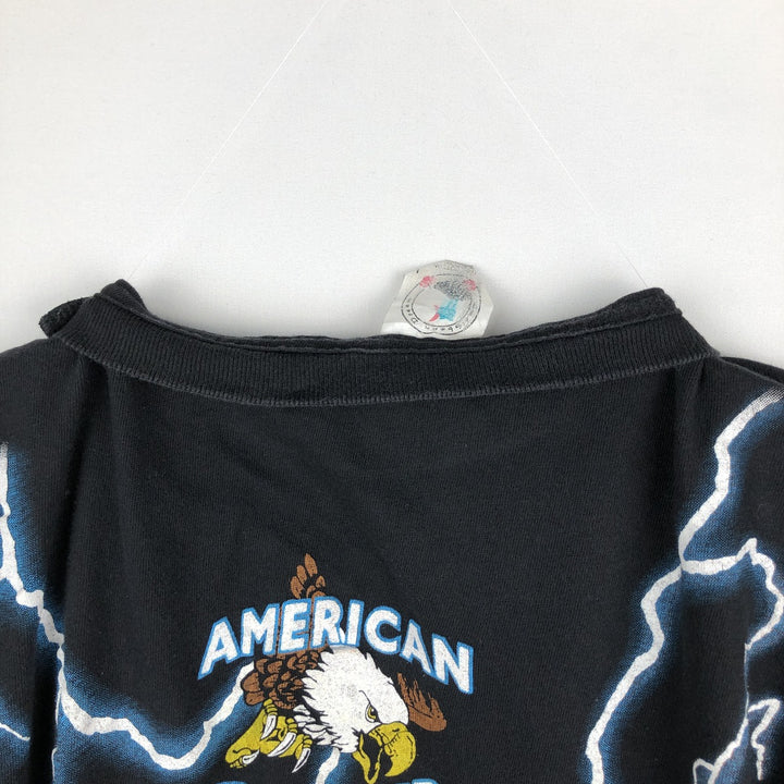 ~90'S Caribbean Dream AMERICAN THUNDER Wolf Pattern Indian Pattern Print T-Shirt Men's Size L (Equivalent) Vintage cotton black type Vintage Second Hand
