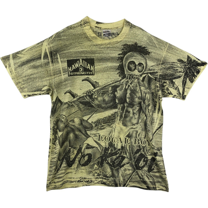 STEDMAN Super 50 All-Over Print T-Shirt, Men's XL (approx.) cotton yellow type Vintage Second Hand
