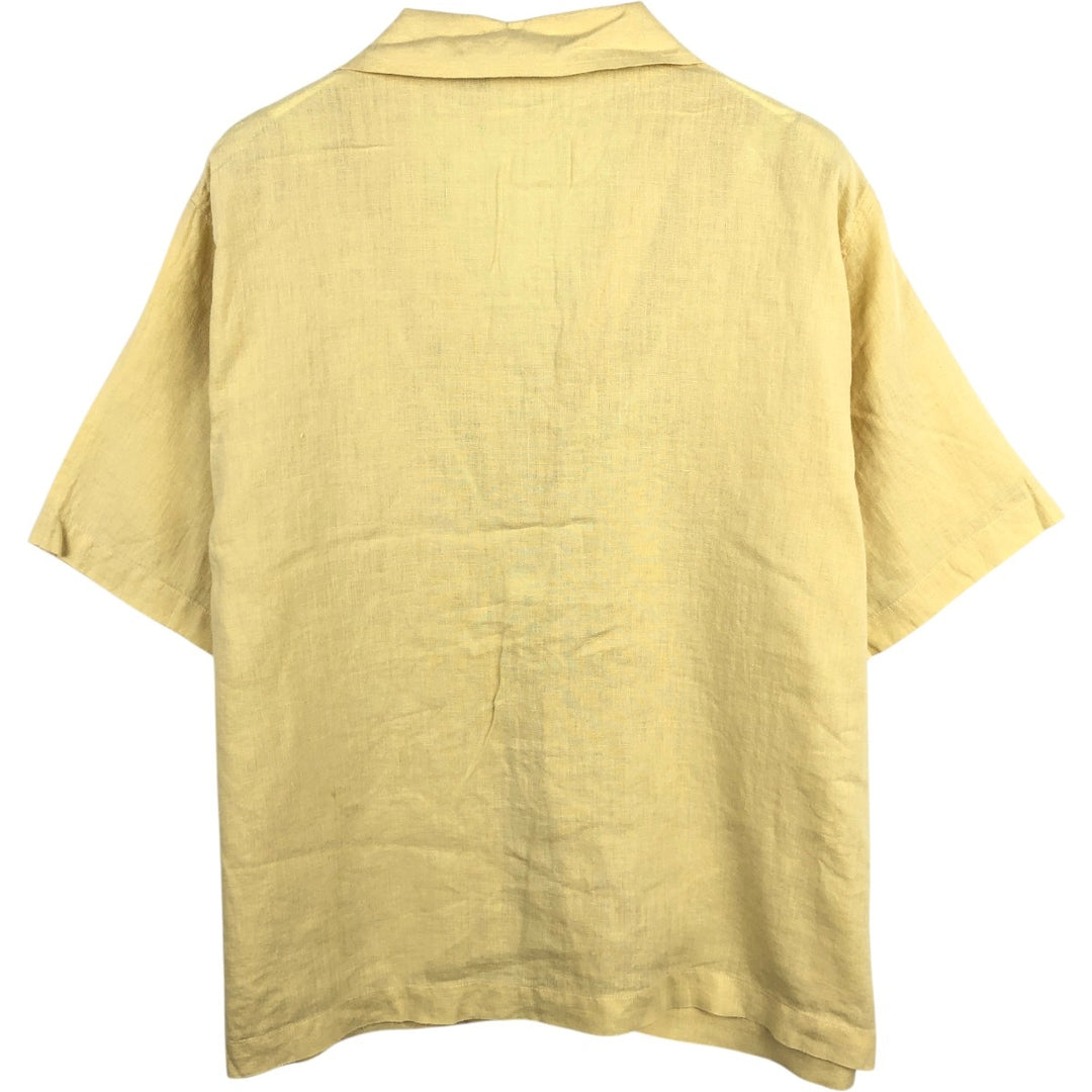 CHICO'S DESIGN Short-Sleeve Open-Collar Linen Shirt, Boxy Fit, Men's Size S linen yellow type Vintage Second Hand