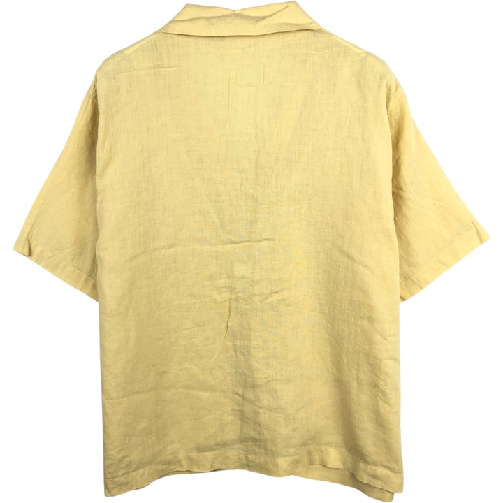 CHICO'S DESIGN Short-Sleeve Open-Collar Linen Shirt, Boxy Fit, Men's Size S linen yellow type Vintage Second Hand