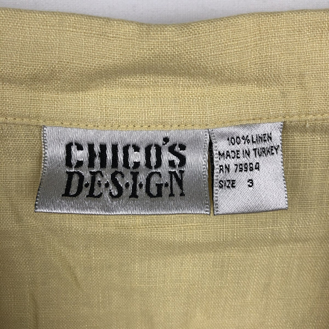 CHICO'S DESIGN Short-Sleeve Open-Collar Linen Shirt, Boxy Fit, Men's Size S linen yellow type Vintage Second Hand