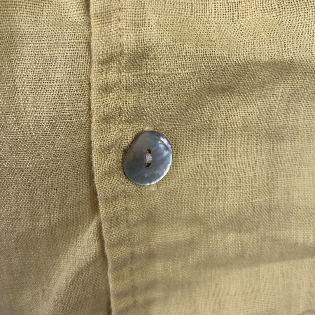 CHICO'S DESIGN Short-Sleeve Open-Collar Linen Shirt, Boxy Fit, Men's Size S linen yellow type Vintage Second Hand