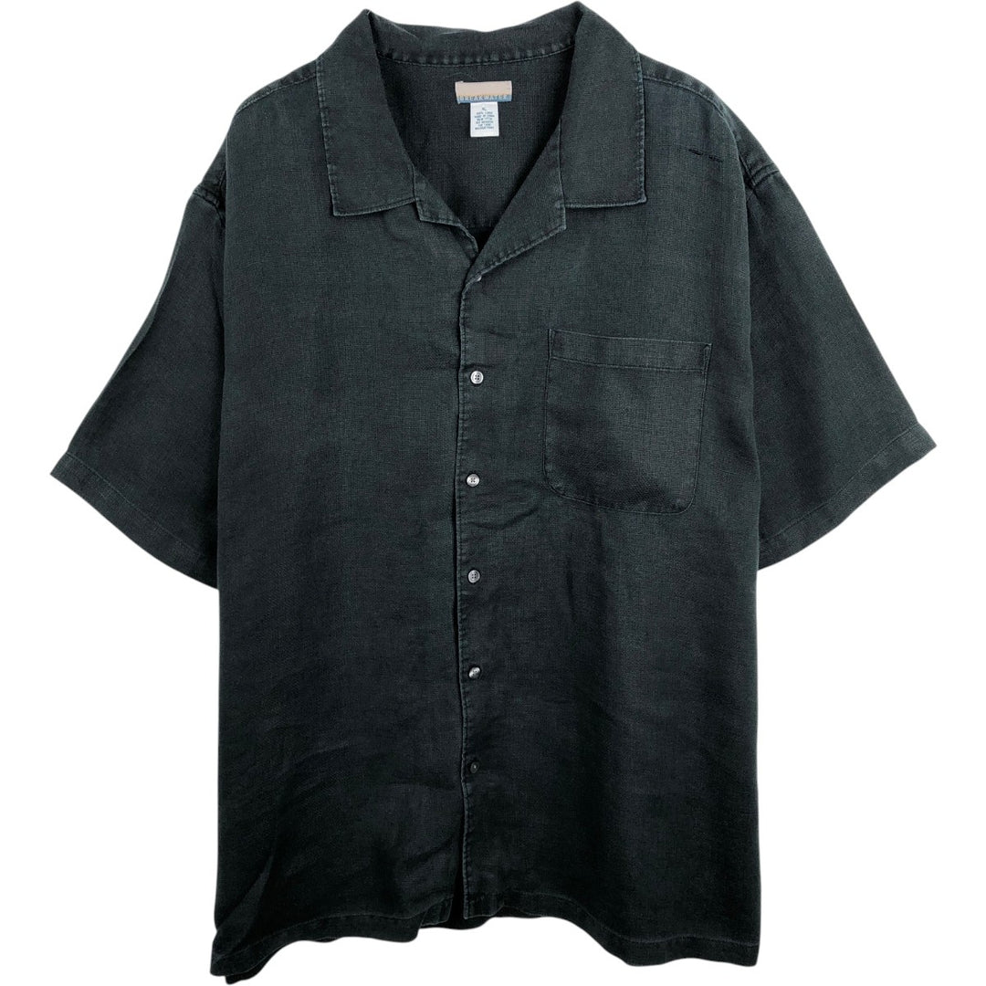 BREAKWATER Short-Sleeve Open-Collar Linen Shirt, Men's Size XL (approx.) linen black type Vintage Second Hand