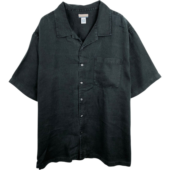BREAKWATER Short-Sleeve Open-Collar Linen Shirt, Men's Size XL (approx.) linen black type Vintage Second Hand