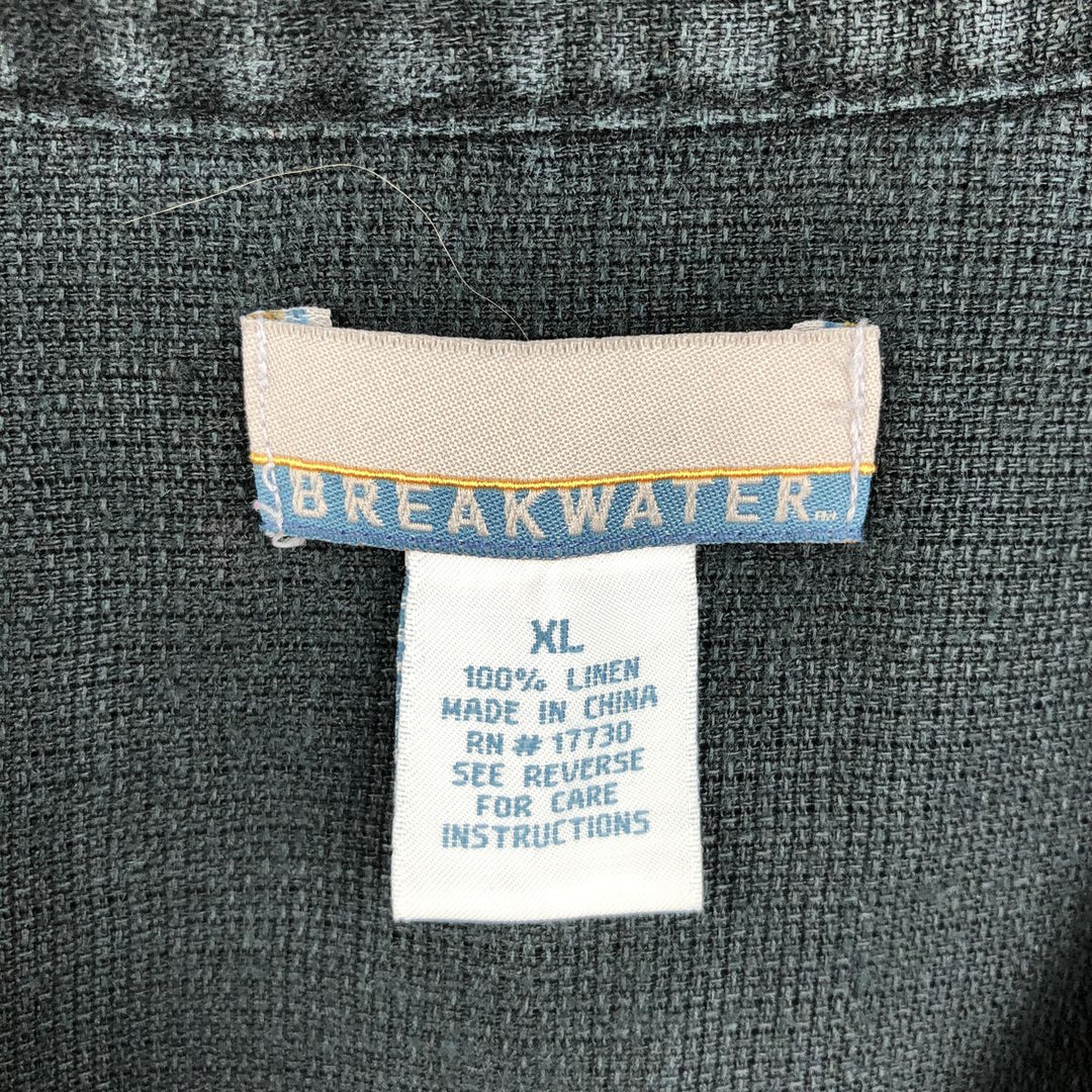 BREAKWATER Short-Sleeve Open-Collar Linen Shirt, Men's Size XL (approx.) linen black type Vintage Second Hand