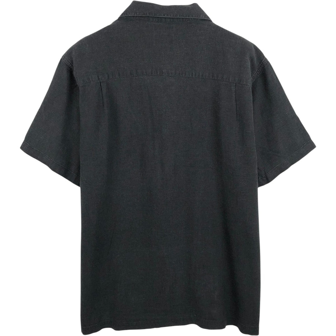 HAGGAR Washable Linen Short-Sleeve Open-Collar Linen x Rayon Box Shirt (Men's Size L) linen black type Vintage Second Hand