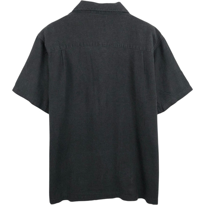 HAGGAR Washable Linen Short-Sleeve Open-Collar Linen x Rayon Box Shirt (Men's Size L) linen black type Vintage Second Hand