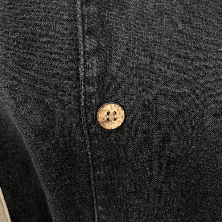 HAGGAR Washable Linen Short-Sleeve Open-Collar Linen x Rayon Box Shirt (Men's Size L) linen black type Vintage Second Hand