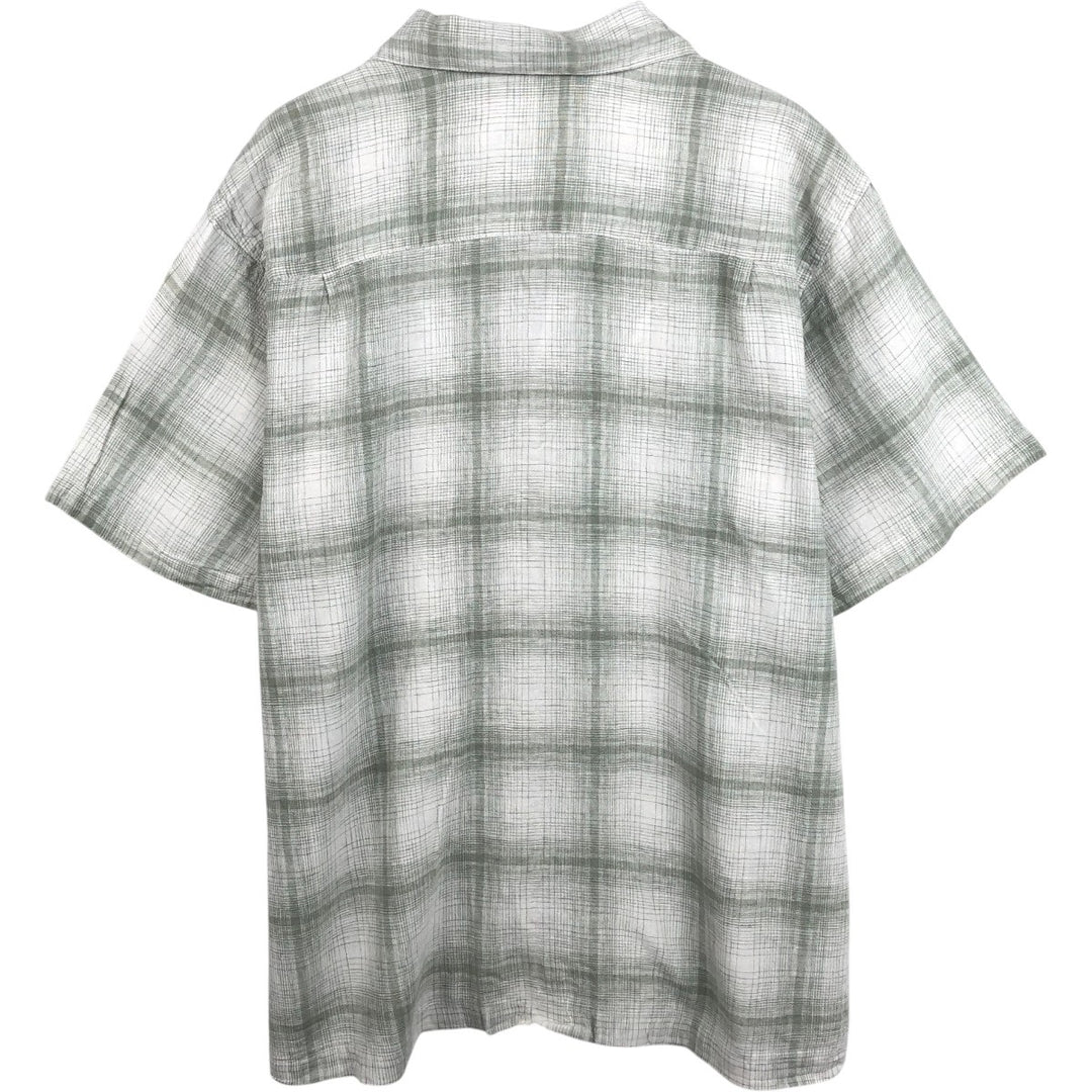 HAGGAR WASHABLE LINEN Check Pattern Short-Sleeve Open Collar Linen Shirt, Boxy Shirt, Men's XL Equivalent linen white type Vintage Second Hand