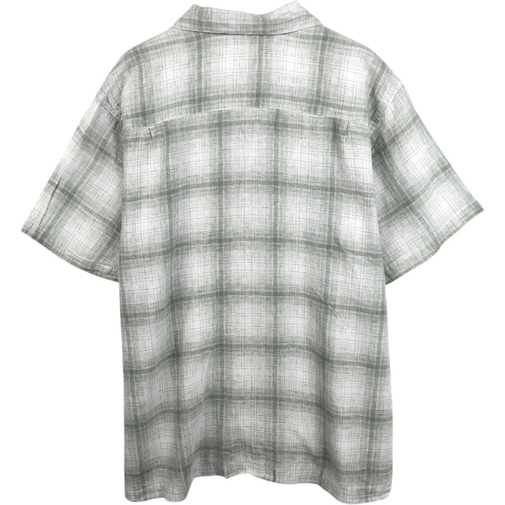 HAGGAR WASHABLE LINEN Check Pattern Short-Sleeve Open Collar Linen Shirt, Boxy Shirt, Men's XL Equivalent linen white type Vintage Second Hand