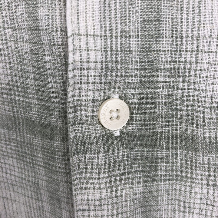 HAGGAR WASHABLE LINEN Check Pattern Short-Sleeve Open Collar Linen Shirt, Boxy Shirt, Men's XL Equivalent linen white type Vintage Second Hand