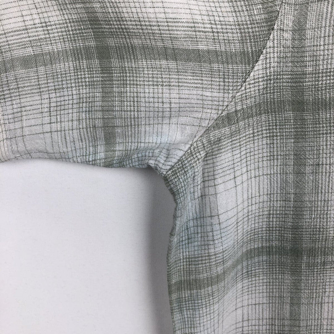 HAGGAR WASHABLE LINEN Check Pattern Short-Sleeve Open Collar Linen Shirt, Boxy Shirt, Men's XL Equivalent linen white type Vintage Second Hand