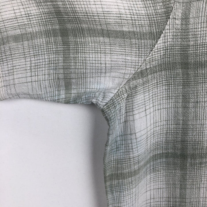 HAGGAR WASHABLE LINEN Check Pattern Short-Sleeve Open Collar Linen Shirt, Boxy Shirt, Men's XL Equivalent linen white type Vintage Second Hand