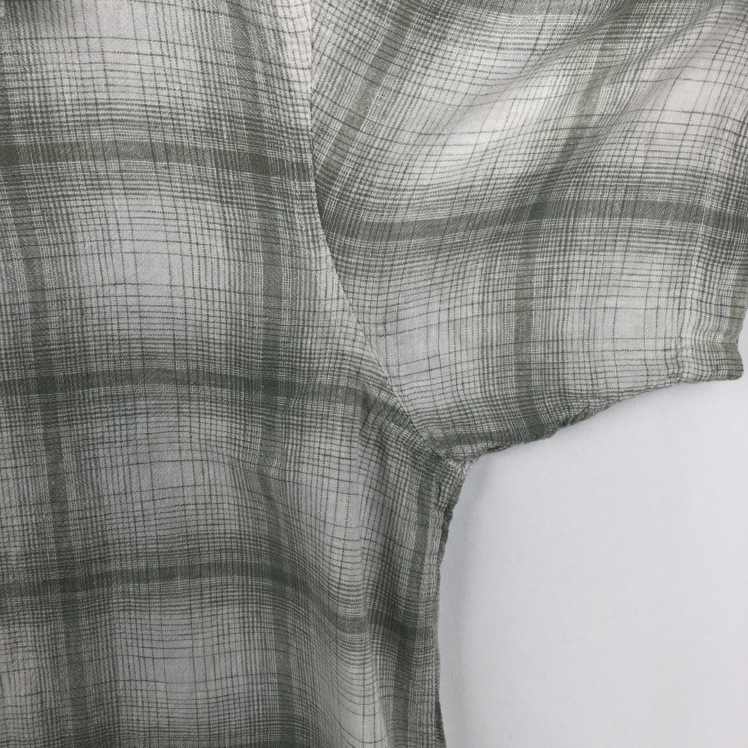 HAGGAR WASHABLE LINEN Check Pattern Short-Sleeve Open Collar Linen Shirt, Boxy Shirt, Men's XL Equivalent linen white type Vintage Second Hand