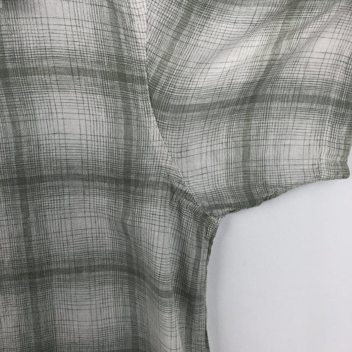 HAGGAR WASHABLE LINEN Check Pattern Short-Sleeve Open Collar Linen Shirt, Boxy Shirt, Men's XL Equivalent linen white type Vintage Second Hand