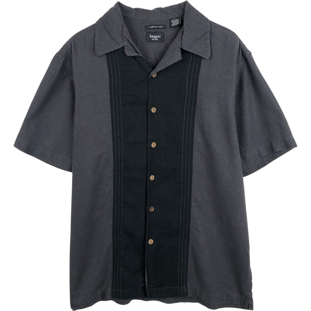 90s-00'S Hugger Washable Linen Short-Sleeve Open-Collar Linen x Rayon Box Shirt Men's Size L (Equivalent) Vintage linen black type Vintage Second Hand