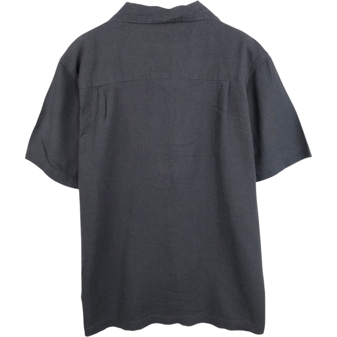 90s-00'S Hugger Washable Linen Short-Sleeve Open-Collar Linen x Rayon Box Shirt Men's Size L (Equivalent) Vintage linen black type Vintage Second Hand