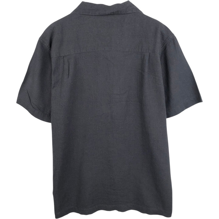 90s-00'S Hugger Washable Linen Short-Sleeve Open-Collar Linen x Rayon Box Shirt Men's Size L (Equivalent) Vintage linen black type Vintage Second Hand