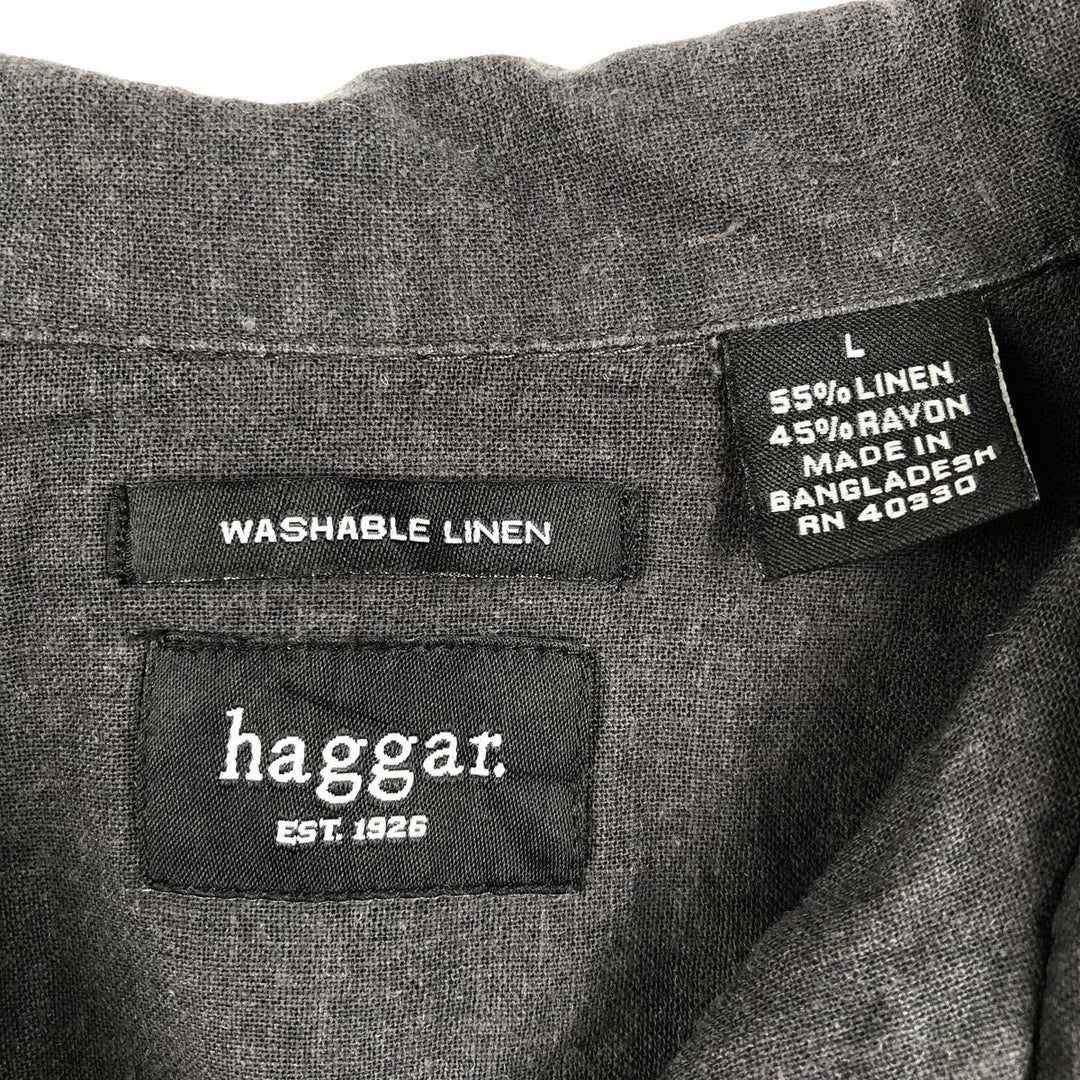 90s-00'S Hugger Washable Linen Short-Sleeve Open-Collar Linen x Rayon Box Shirt Men's Size L (Equivalent) Vintage linen black type Vintage Second Hand