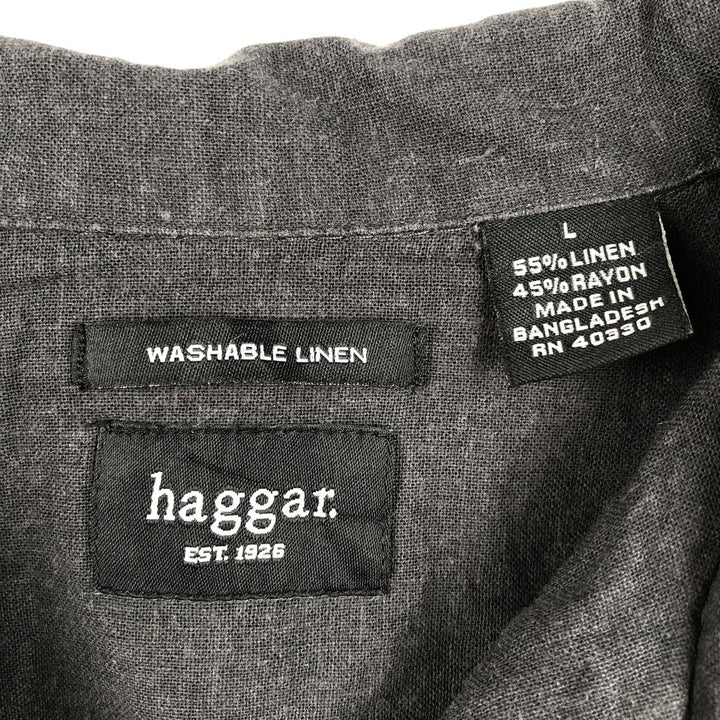 90s-00'S Hugger Washable Linen Short-Sleeve Open-Collar Linen x Rayon Box Shirt Men's Size L (Equivalent) Vintage linen black type Vintage Second Hand